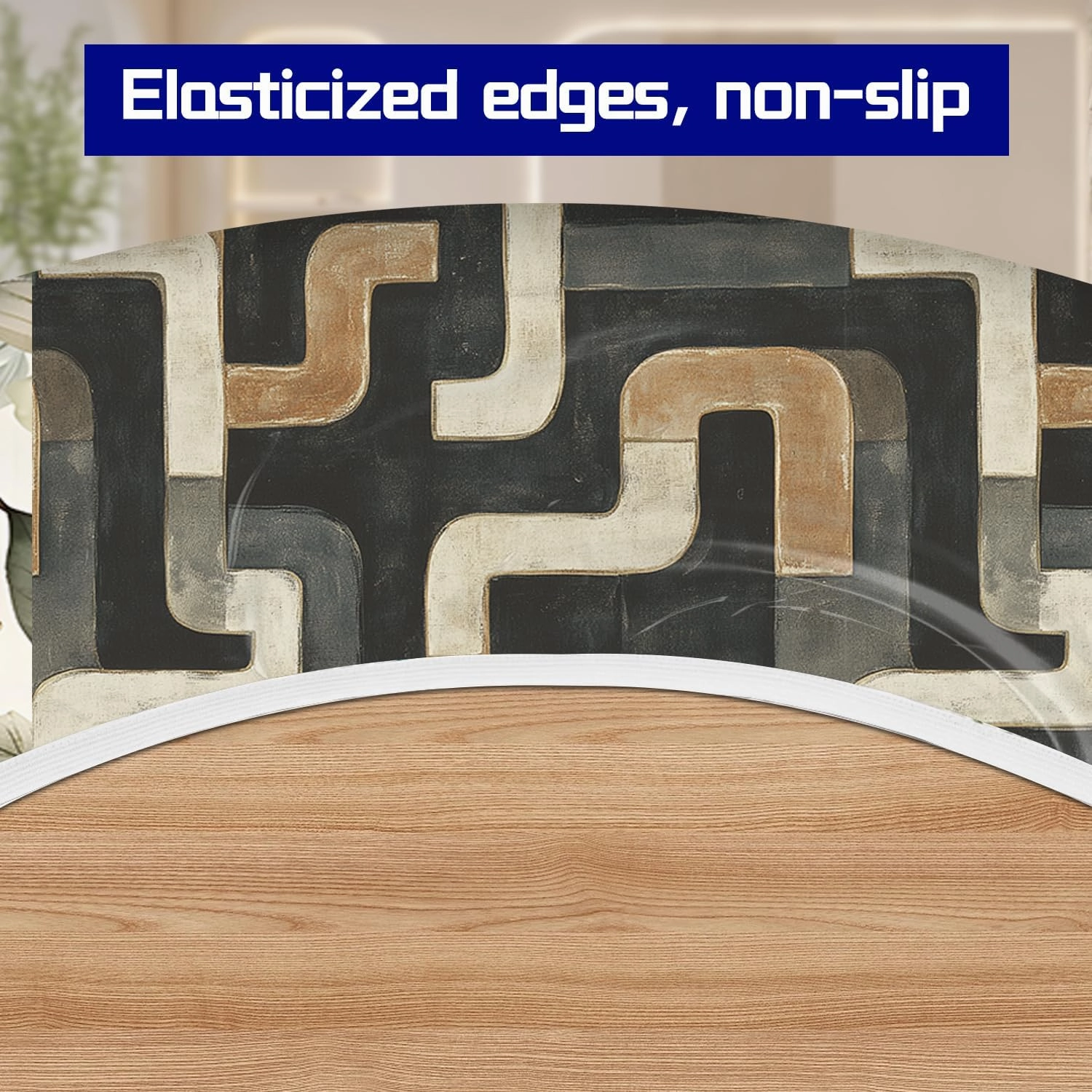 Abstract Maze Tablecloth Fitted Elastic Oil-Proof Patio Table Covers Wrinkle Resistant Round Tablecloths Waterproof for 36" - 44" Round Table