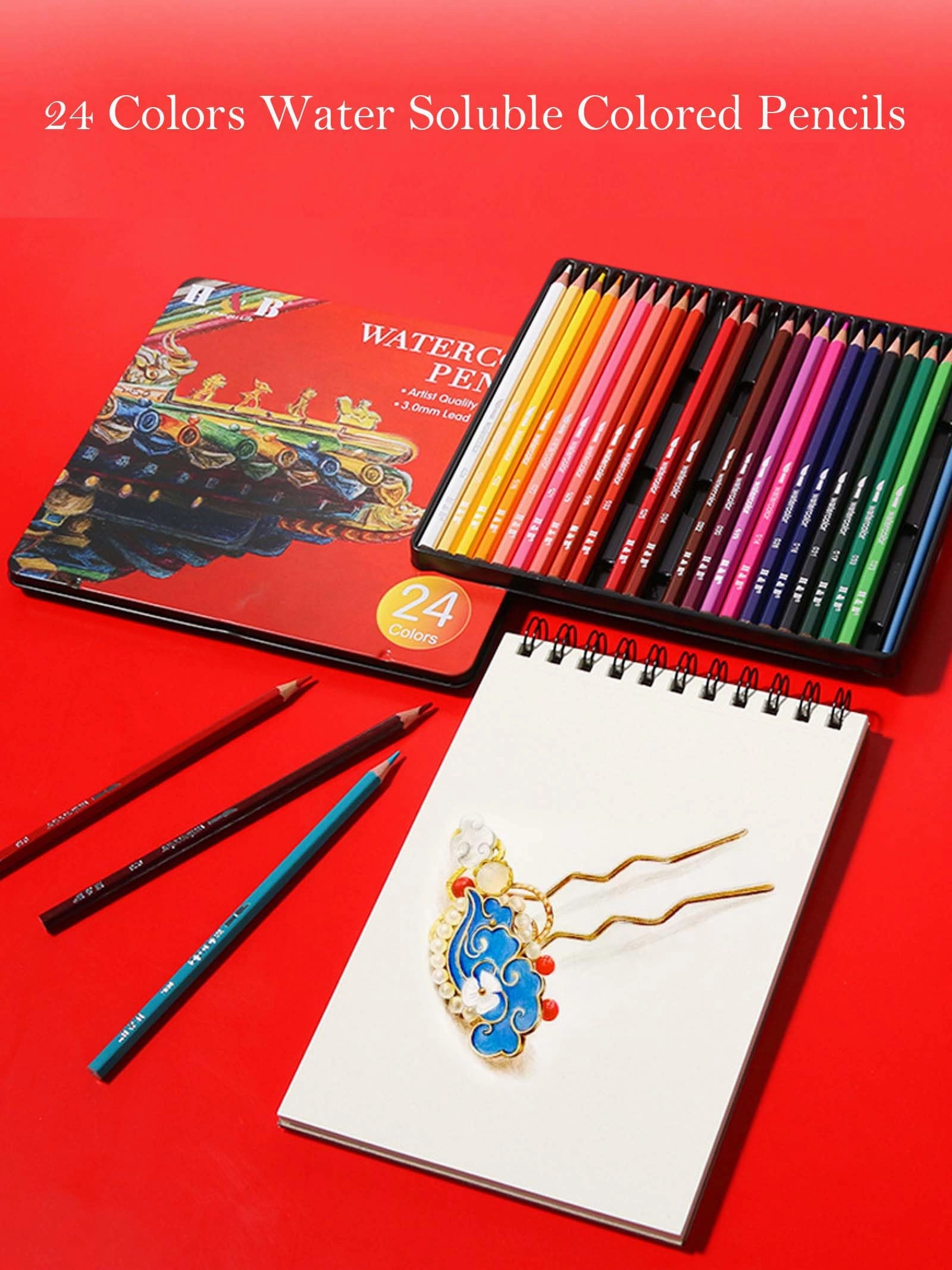 ACECAR 24 Color Watercolor Pencils, Water-Soluble Lead Tide HB Brush Set Professional Art Painting Paint Pens Set Artist Drawing Pencils Colored Pencils for Painting, Teens Child