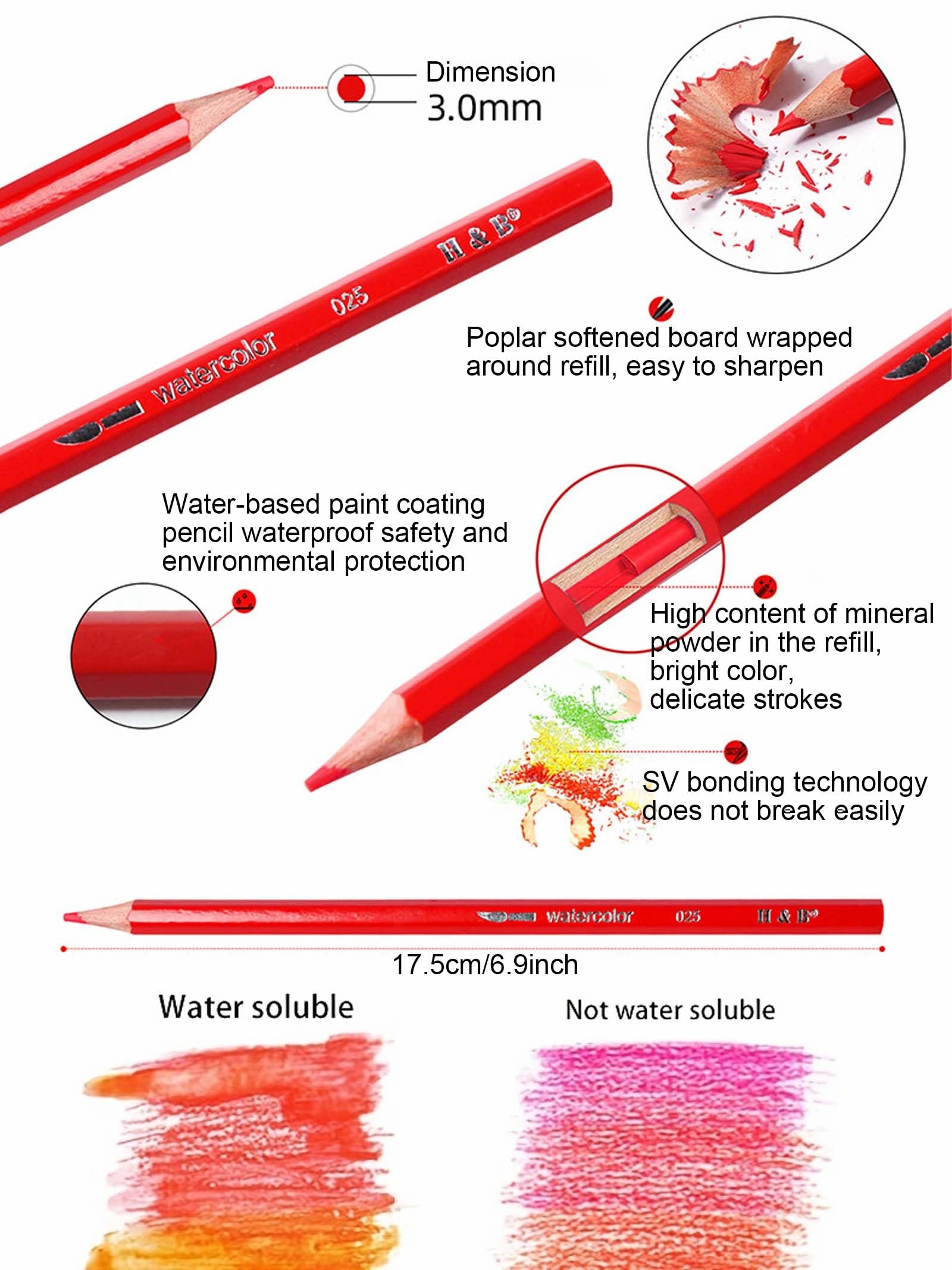 ACECAR 24 Color Watercolor Pencils, Water-Soluble Lead Tide HB Brush Set Professional Art Painting Paint Pens Set Artist Drawing Pencils Colored Pencils for Painting, Teens Child