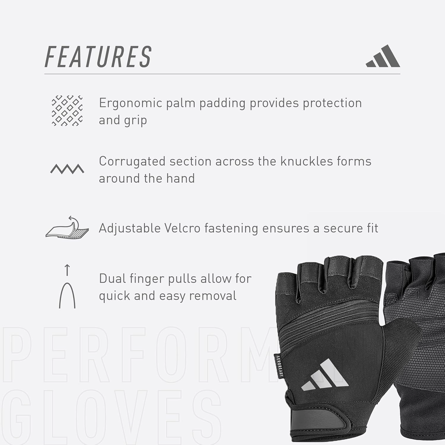 adidas Aeroready Performance Weightlifting Gloves, Fingerless Workout Gloves