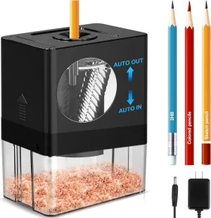 AFMAT Fully Automatic Small Battery Operated Electric Pencil Sharpener, Colored Pencil Sharpeners, Hands Free Pencil Sharpener for 8mm Pencils, Good for Artists, Kids Friendly