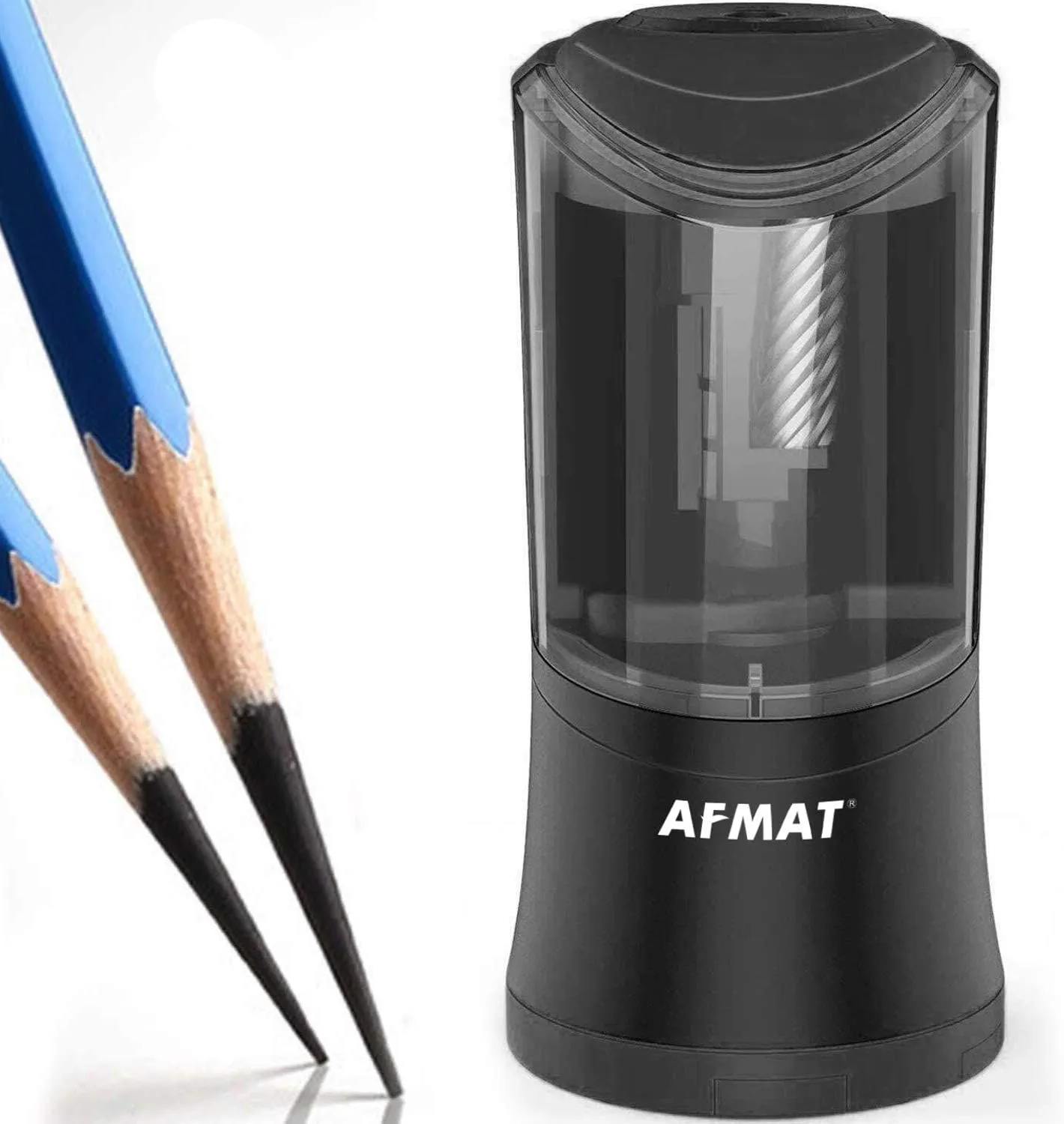 AFMAT Rechargeable Long Point Pencil Sharpener, 2 Holes, Fast Sharpen & Auto Stop, 8-17mm Super Long Point, Artist Pencil Sharpener for 6-9.6mm Large Pencil, Charcoal/Drawing/Sketching/Colored Pencils