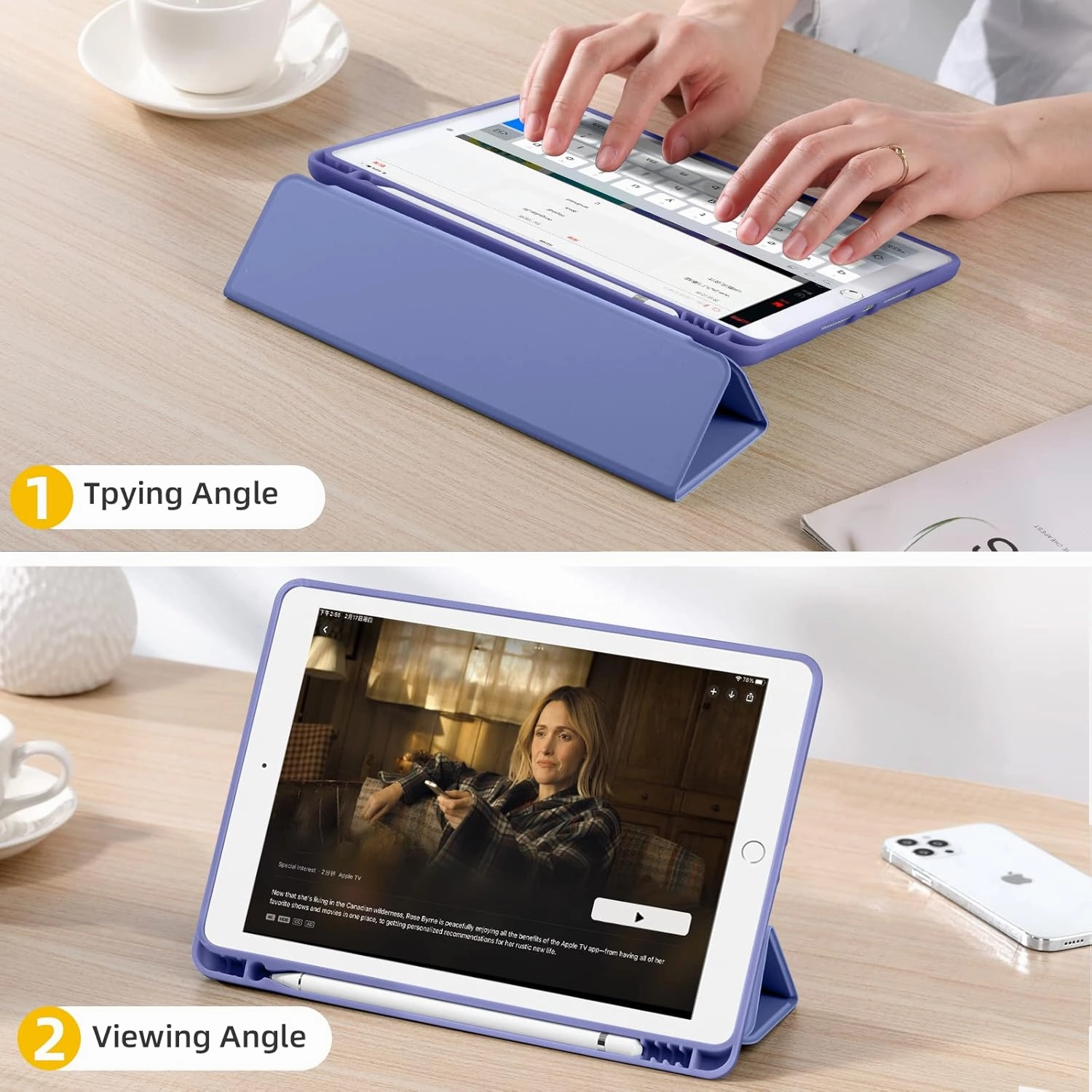 Akkerds Case Compatible with iPad 10.2 Inch 2021/2020/2019, for iPad 9th/8th/7th Generation Case with Pencil Holder, Protective Cover with Soft TPU Back, Auto Sleep/Wake, BluePurple