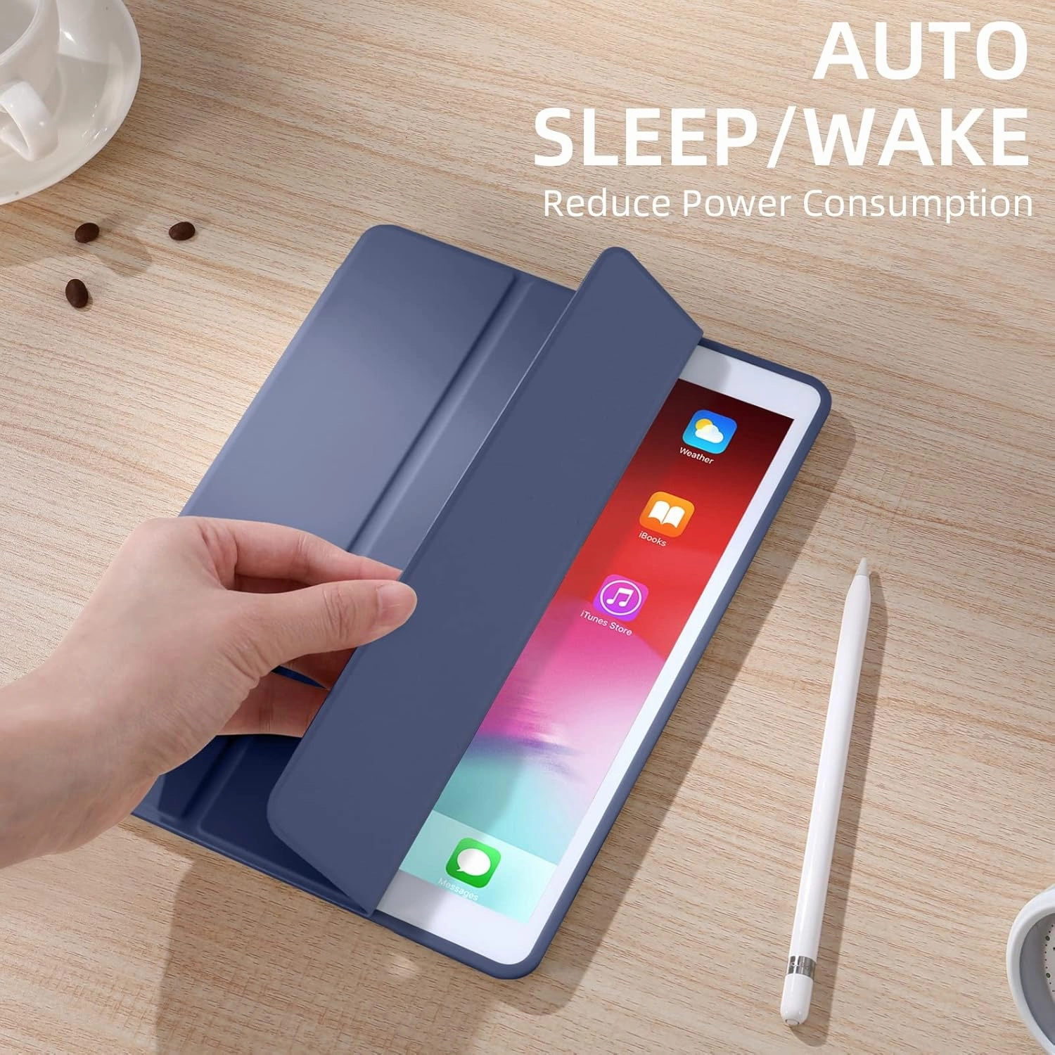 Akkerds Case Compatible with iPad 10.2 Inch 2021/2020/2019, for iPad 9th/8th/7th Generation Case with Pencil Holder, Protective with Soft TPU Back, Auto Sleep/Wake Cover, Blue Gray