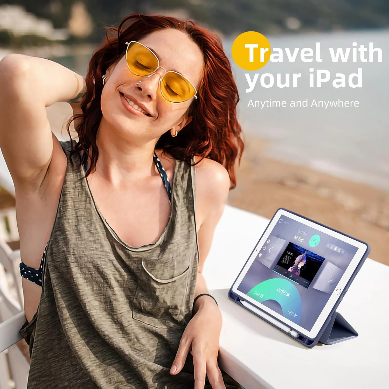 Akkerds Case Compatible with iPad 10.2 Inch 2021/2020/2019, for iPad 9th/8th/7th Generation Case with Pencil Holder, Protective with Soft TPU Back, Auto Sleep/Wake Cover, Blue Gray