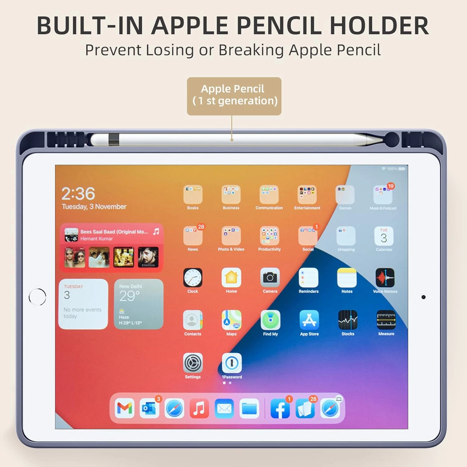 Akkerds Case Compatible with iPad 10.2 Inch 2021/2020/2019, for iPad 9th/8th/7th Generation Case with Pencil Holder, Protective with Soft TPU Back, Auto Sleep/Wake Cover, Blue Gray