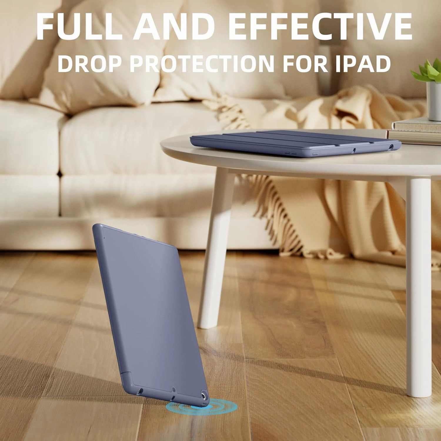 Akkerds Case Compatible with iPad 10.2 Inch 2021/2020/2019, for iPad 9th/8th/7th Generation Case with Pencil Holder, Protective with Soft TPU Back, Auto Sleep/Wake Cover, Blue Gray