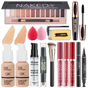 All in One Makeup Kit, Makeup Set Includes 12 Colors Eyeshadow, Foundation & Primer, Lipsticks, Eyeliner, Mascara, Contour Stick, Brow Soap, Makeup Brush & Sponges, Make Up Gift Kit for Women & Teens
