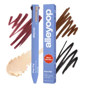 Alleyoop Pen Pal 4-in-1 Makeup Pen – Comes with Eyeliner, Lip Liner, Highlighter Makeup & Eyebrow Pencils for Women – Portable, Touch-Up On the Go – Cruelty-Free, Vegan (Berry Busy (Medium - Deep)