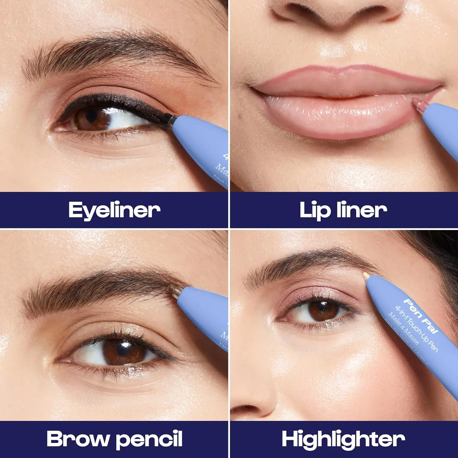 Alleyoop Pen Pal 4-in-1 Makeup Pen – Comes with Eyeliner, Lip Liner, Highlighter Makeup & Eyebrow Pencils for Women – Portable, Touch-Up On the Go – Cruelty-Free, Vegan (Making Mauve (Light - Medium)