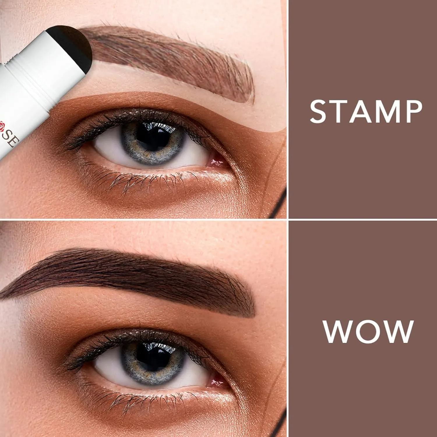 ALLROSE Eyebrow Stamp Stencil Kit - Eye Brow Stamping Kit, One Step Brow Stamp Kit, 20 Brow Stencils and Stamp Kit, Waterproof Perfect Eyebrow Kit, Easy to Use, Dark Brown