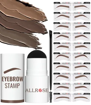 ALLROSE Eyebrow Stamp Stencil Kit - Eye Brow Stamping Kit, One Step Brow Stamp Kit, 20 Brow Stencils and Stamp Kit, Waterproof Perfect Eyebrow Kit, Easy to Use, Dark Brown