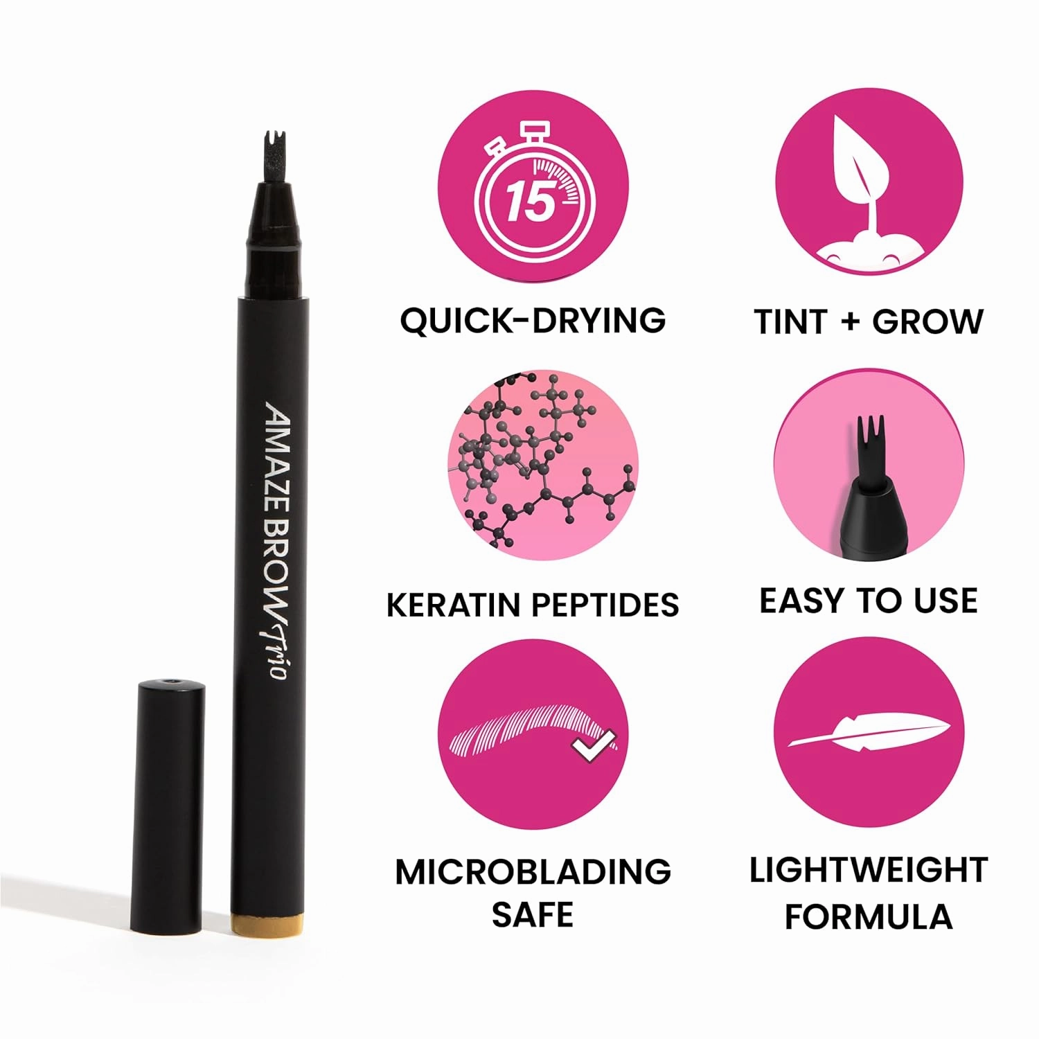 Amaze Brow 2-in-1 Growth Serum and Tint Pen, Waterproof & Long-Lasting, Dark Brunette