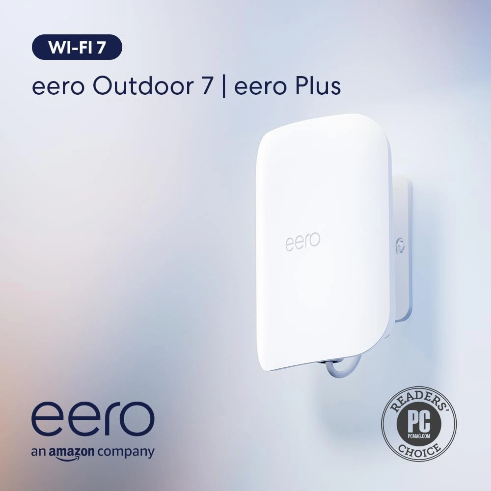 Amazon eero Outdoor 7 dual-band mesh wifi router with 1-month free eero Plus (auto-renews) - Weatherproof rating of IP66, Coverage up to 15,000 sq. ft. outdoors, 1-pack, Includes 30W PoE  adapter, 2024 release