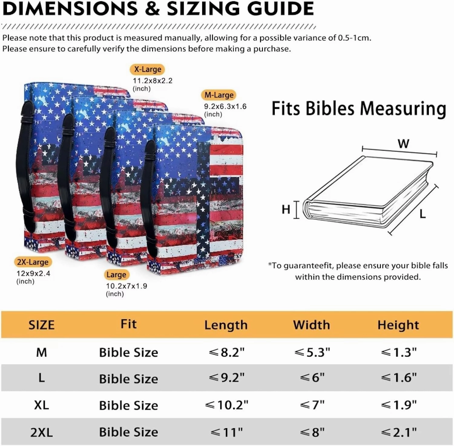 American Flag & Cross Bible Cover for Men Bible Protecter for Travel Bible Study Bag Church Library Outdoor Study Organizer Protective Scripture Christian Church Worship