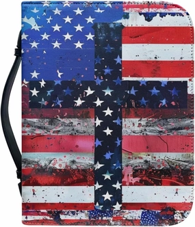 American Flag & Cross Bible Cover for Men Bible Protecter for Travel Bible Study Bag Church Library Outdoor Study Organizer Protective Scripture Christian Church Worship