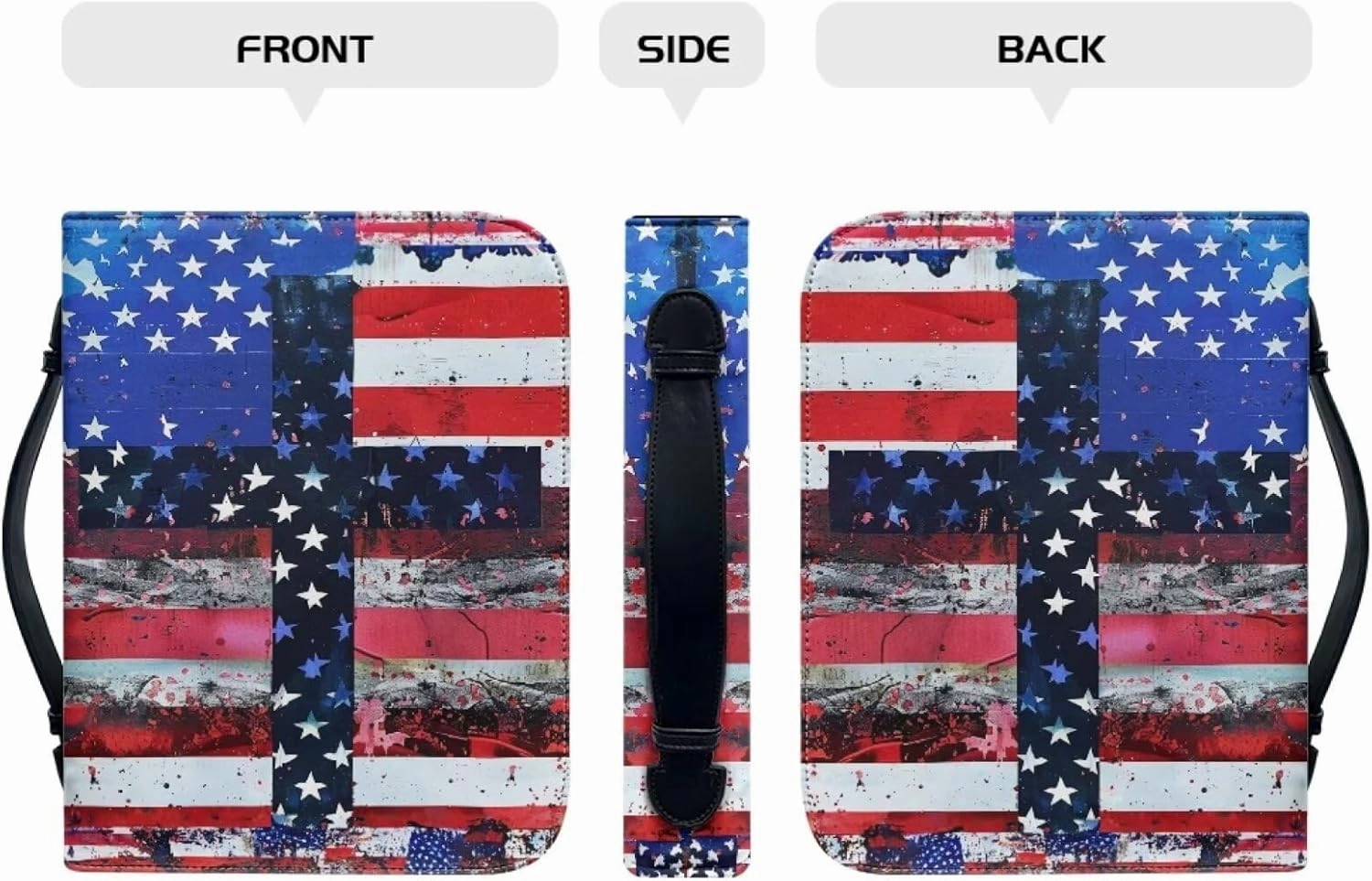 American Flag & Cross Bible Cover for Men Bible Protecter for Travel Bible Study Bag Church Library Outdoor Study Organizer Protective Scripture Christian Church Worship