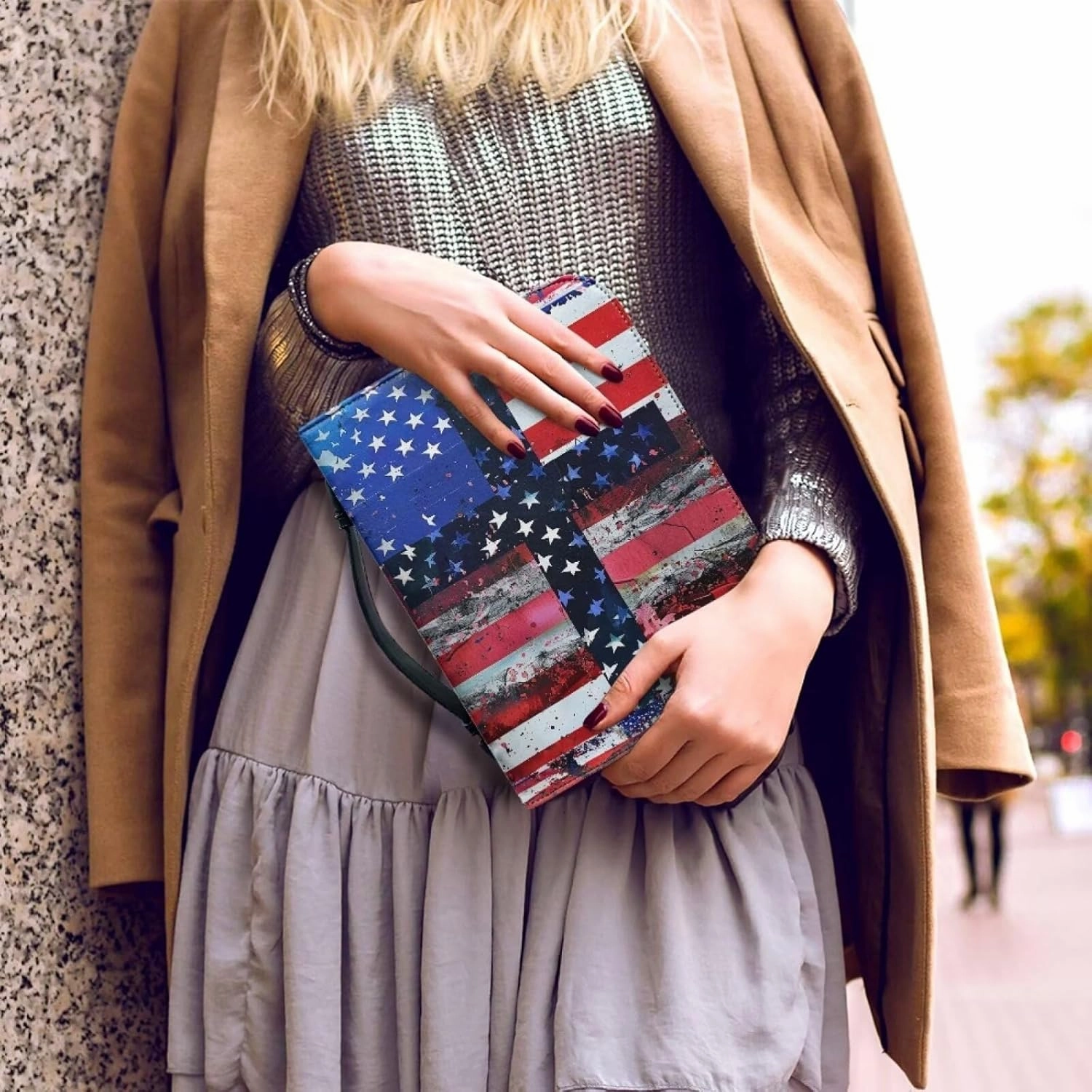 American Flag & Cross Bible Cover for Men Bible Protecter for Travel Bible Study Bag Church Library Outdoor Study Organizer Protective Scripture Christian Church Worship
