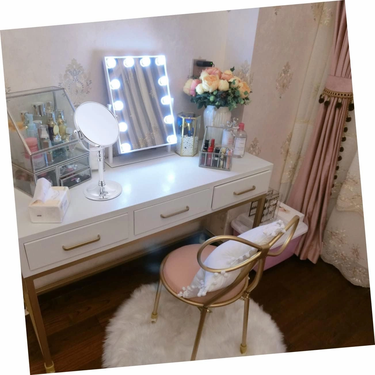 Angoily Vanity Mirror 8 Double-Sided Makeup Mirror Silver Tabletop Home Beauty Mirror