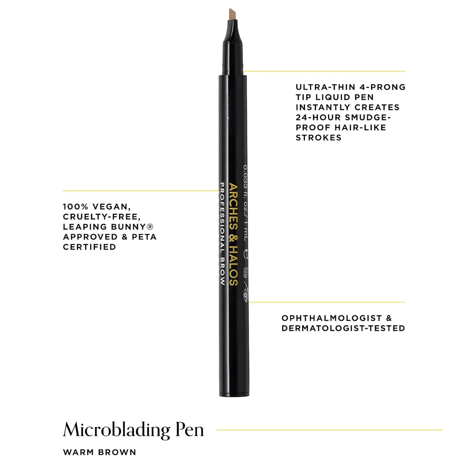 Arches & Halos Microblading Brow Shaping Pen - Fuller, More Defined Brow - Long-lasting, Smudge Resistant, Rich Color - Vegan and Cruelty Free Makeup - Warm Brown - 0.033 fl oz