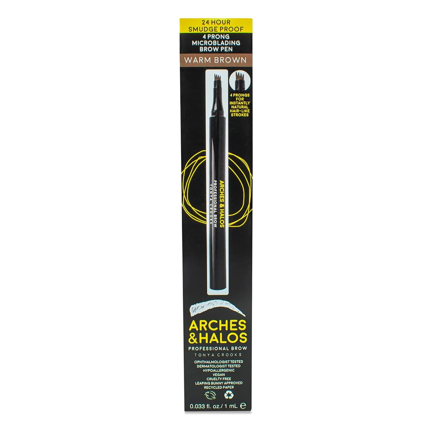 Arches & Halos Microblading Brow Shaping Pen - Fuller, More Defined Brow - Long-lasting, Smudge Resistant, Rich Color - Vegan and Cruelty Free Makeup - Warm Brown - 0.033 fl oz