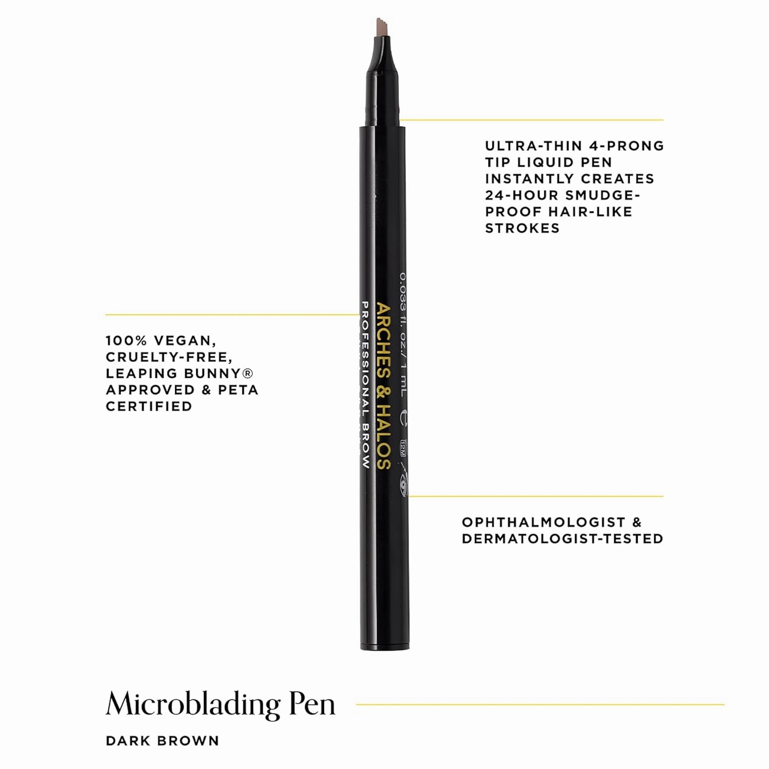 Arches & Halos Microblading Brow Shaping Pen - Fuller, More Defined Brow - Long-lasting, Smudge Resistant, Rich Color - Vegan and Cruelty-Free Makeup - Dark Brown - 0.026 oz
