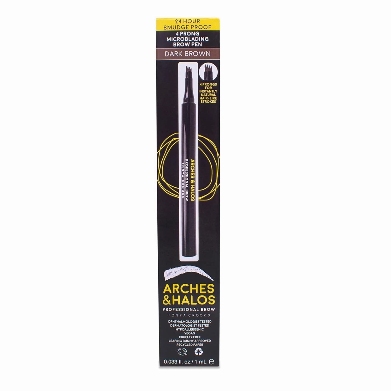 Arches & Halos Microblading Brow Shaping Pen - Fuller, More Defined Brow - Long-lasting, Smudge Resistant, Rich Color - Vegan and Cruelty-Free Makeup - Dark Brown - 0.026 oz