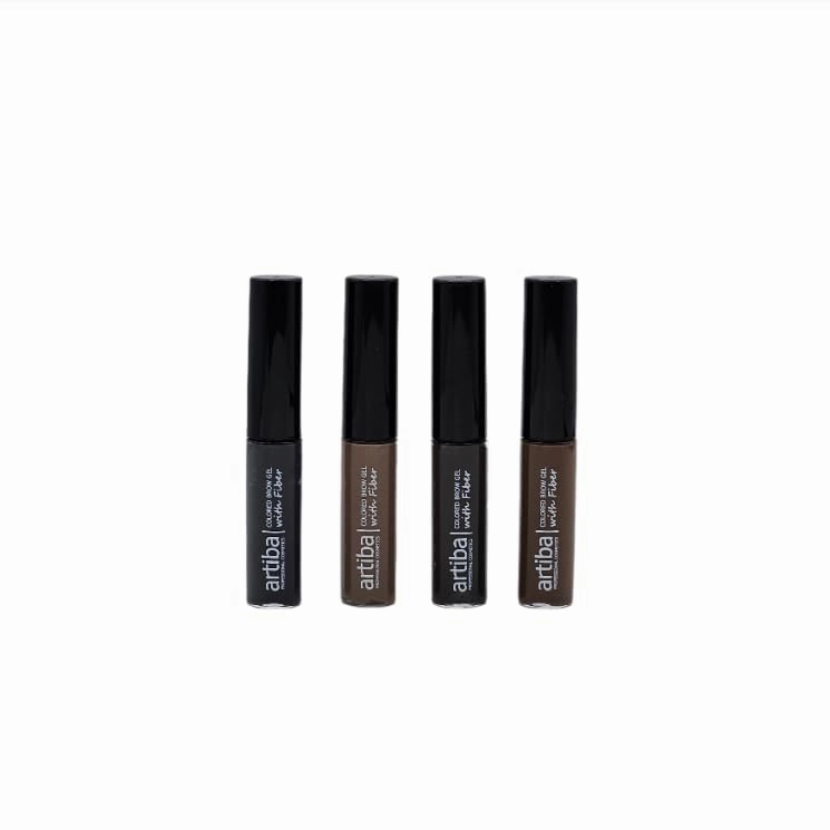 Artiba® Colored Eyebrow Gel with Fiber MADE IN USA - Black Brown, Fuller Brow instantly, Fills in sparse brows, Covers gray hairs and Long-lasting, Waterproof, Smudge proof, Cruelty Free