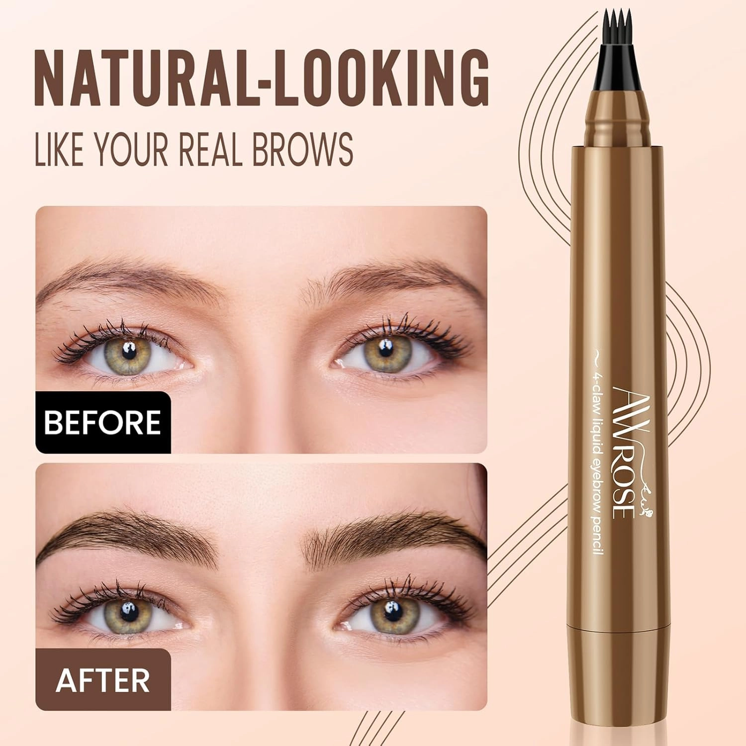 AWROSE Eyebrow Pencil, 3D Waterproof Microblading Eyebrow Pen 4 Fork Tip Tattoo Pencil, Precise Natural Brow Magic Eye Brow Pencil with Hair Like Strokes, 4 Points Multi-Used Eye Brow Pen for Women