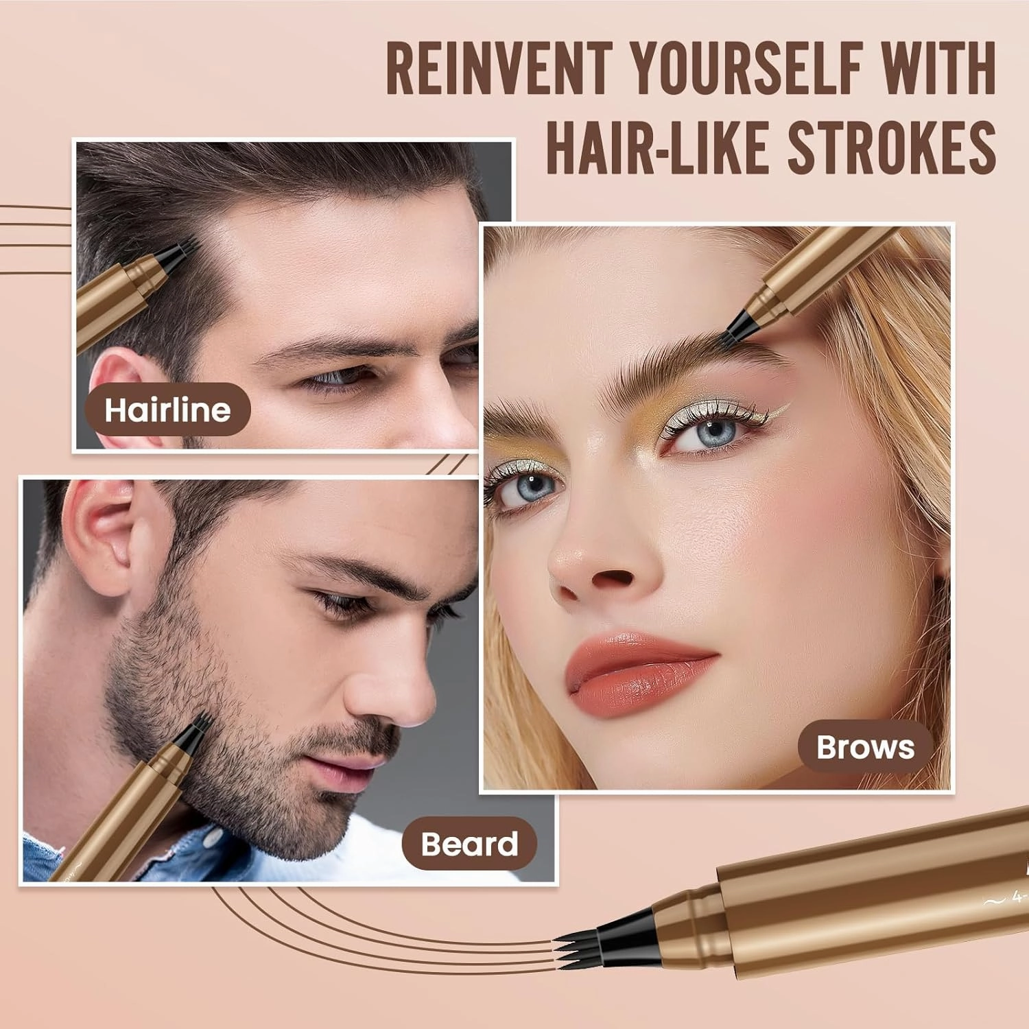 AWROSE Eyebrow Pencil, 3D Waterproof Microblading Eyebrow Pen 4 Fork Tip Tattoo Pencil, Precise Natural Brow Magic Eye Brow Pencil with Hair Like Strokes, 4 Points Multi-Used Eye Brow Pen for Women