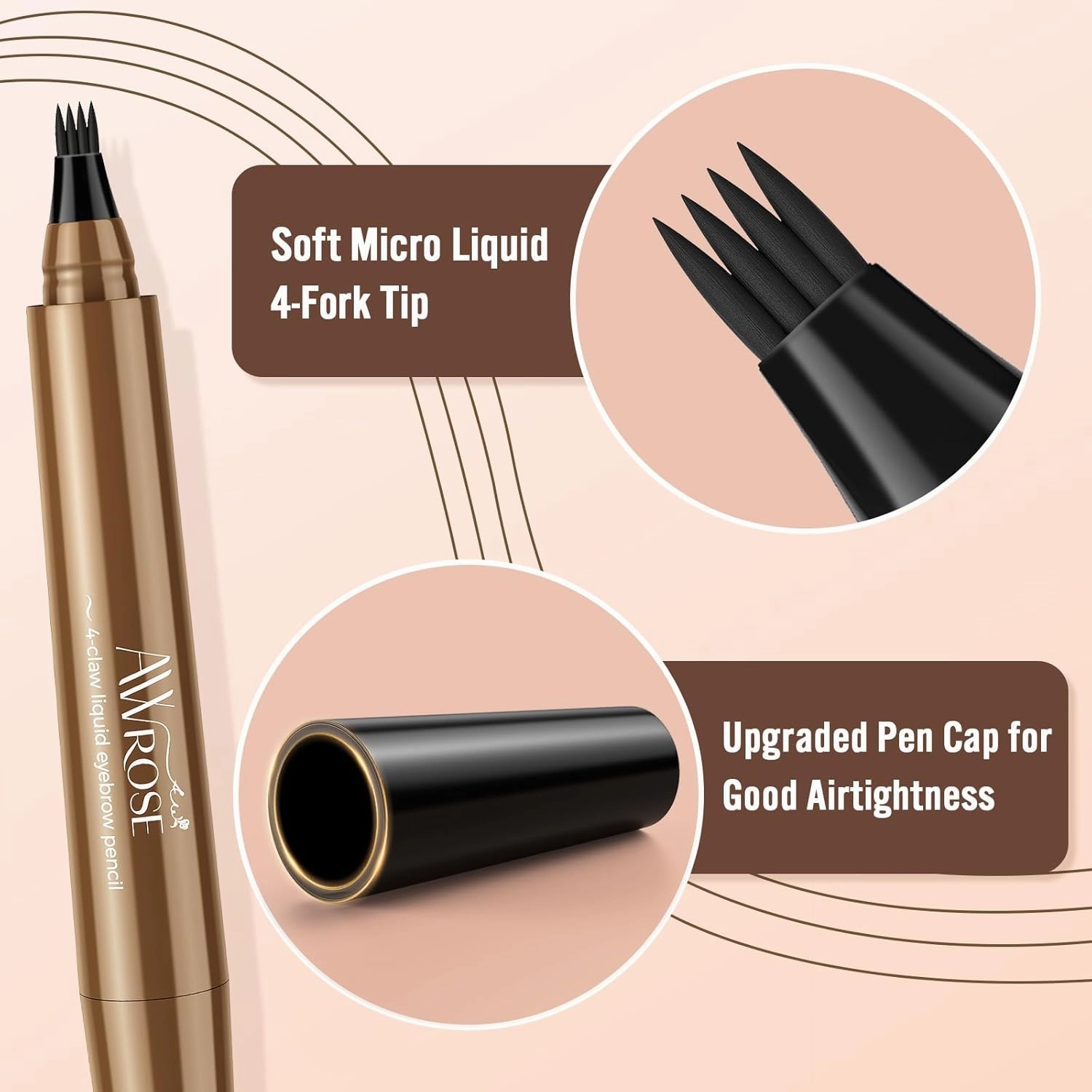 AWROSE Eyebrow Pencil, 3D Waterproof Microblading Eyebrow Pen 4 Fork Tip Tattoo Pencil, Precise Natural Brow Magic Eye Brow Pencil with Hair Like Strokes, 4 Points Multi-Used Eye Brow Pen for Women