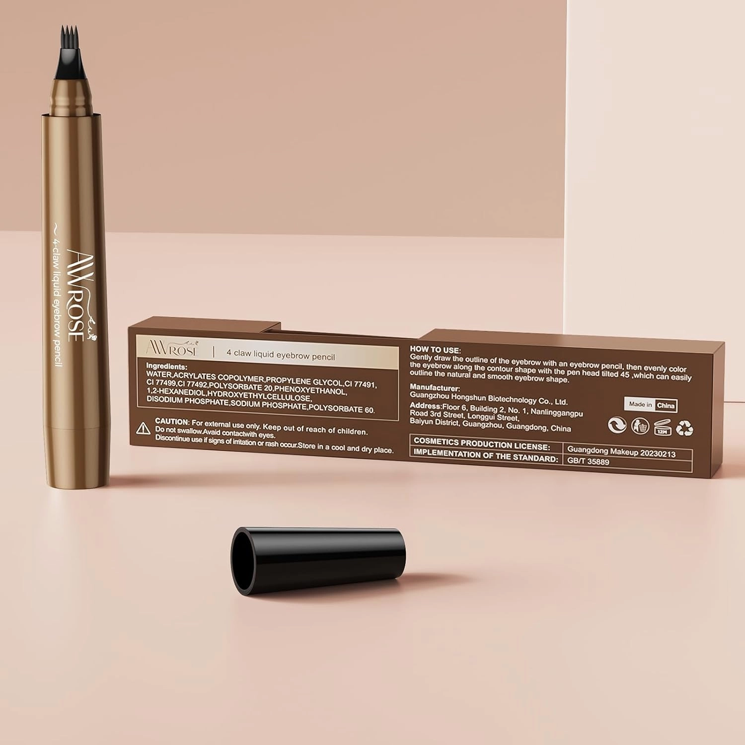 AWROSE Eyebrow Pencil, 3D Waterproof Microblading Eyebrow Pen 4 Fork Tip Tattoo Pencil, Precise Natural Brow Magic Eye Brow Pencil with Hair Like Strokes, 4 Points Multi-Used Eye Brow Pen for Women