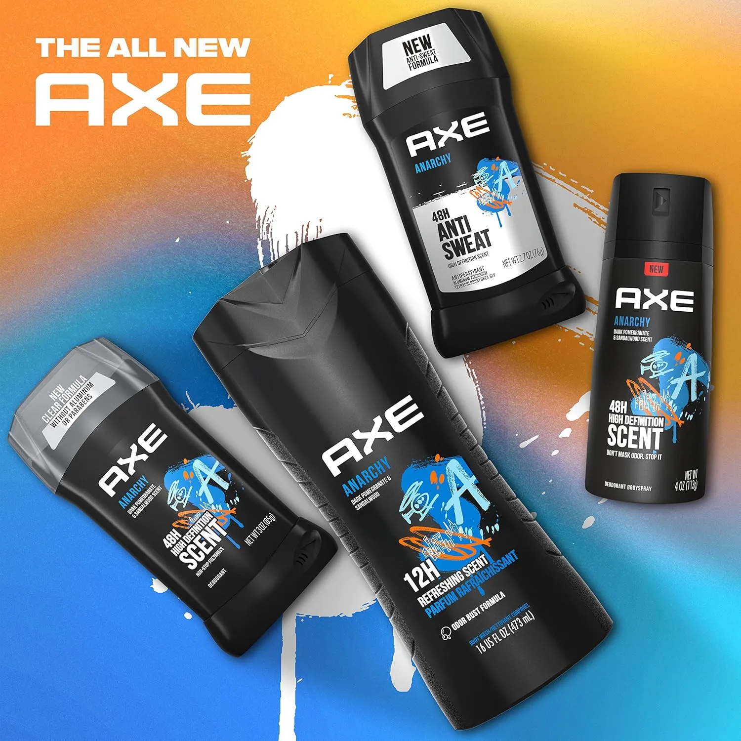 AXE Aluminum Free Deodorant Stick For Men Odor Protection For Long Lasting Freshness, Anarchy Dark Pomegranate & Sandalwood Men's Deodorant, Formulated Without Aluminum 3oz 12 count