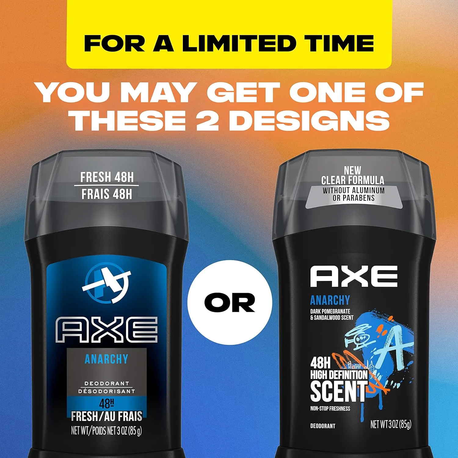 AXE Aluminum Free Deodorant Stick For Men Odor Protection For Long Lasting Freshness, Anarchy Dark Pomegranate & Sandalwood Men's Deodorant, Formulated Without Aluminum 3oz 12 count