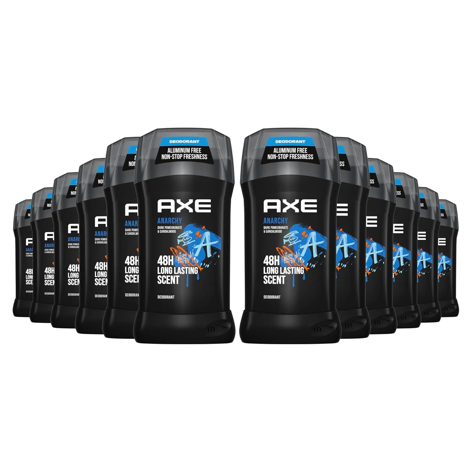 AXE Aluminum Free Deodorant Stick For Men Odor Protection For Long Lasting Freshness, Anarchy Dark Pomegranate & Sandalwood Men's Deodorant, Formulated Without Aluminum 3oz 12 count