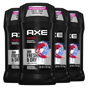 AXE Antiperspirant Deodorant for Men Essence 4 Count 48H Sweat & Odor Protection for Long Lasting Freshness, Black Pepper & Cedarwood 48 Hour Anti Sweat Mens Deodorant 2.7 oz