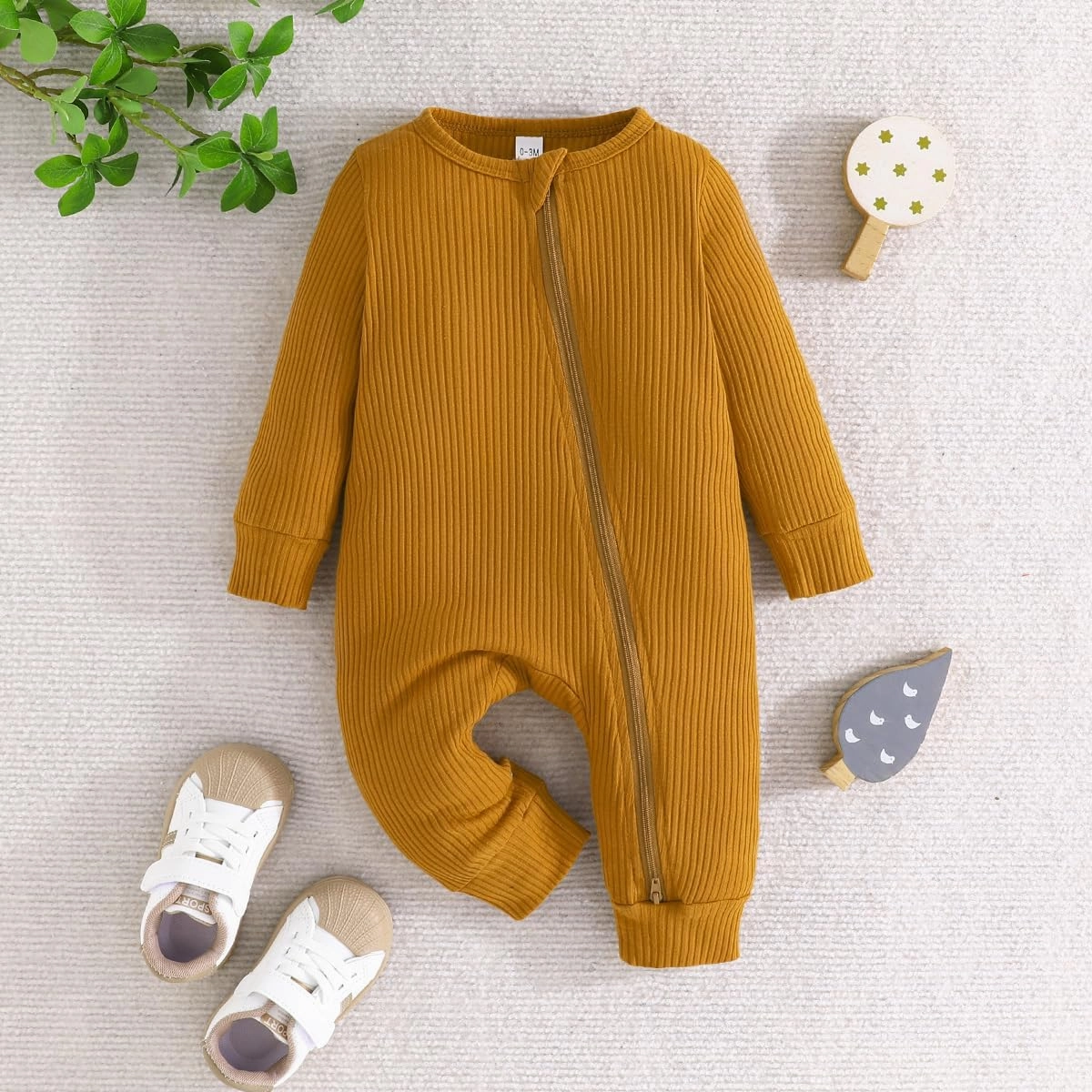 Bafeicao Unisex Baby Boy Girl 2 Pack Rompers Long Sleeve Two Way Zipper Romper One Piece Jumpsuits Clothes Sets