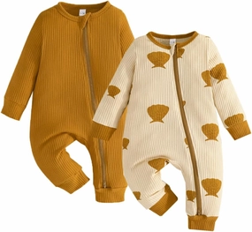 Bafeicao Unisex Baby Boy Girl 2 Pack Rompers Long Sleeve Two Way Zipper Romper One Piece Jumpsuits Clothes Sets
