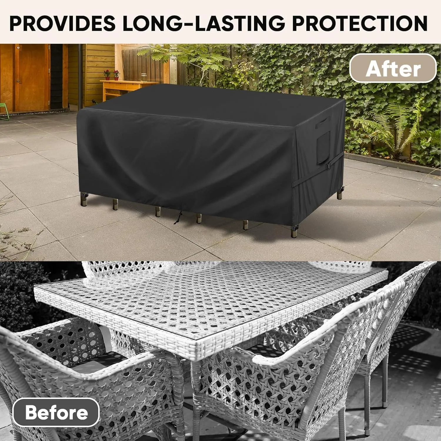 BALEINE Patio Furniture Covers, Outdoor Furniture Covers Waterproof, Heavy Duty Oxford Patio Table Cover for Outdoor Table, Chair, Sofa, Desk (Black 138"L×86"W×32"H)