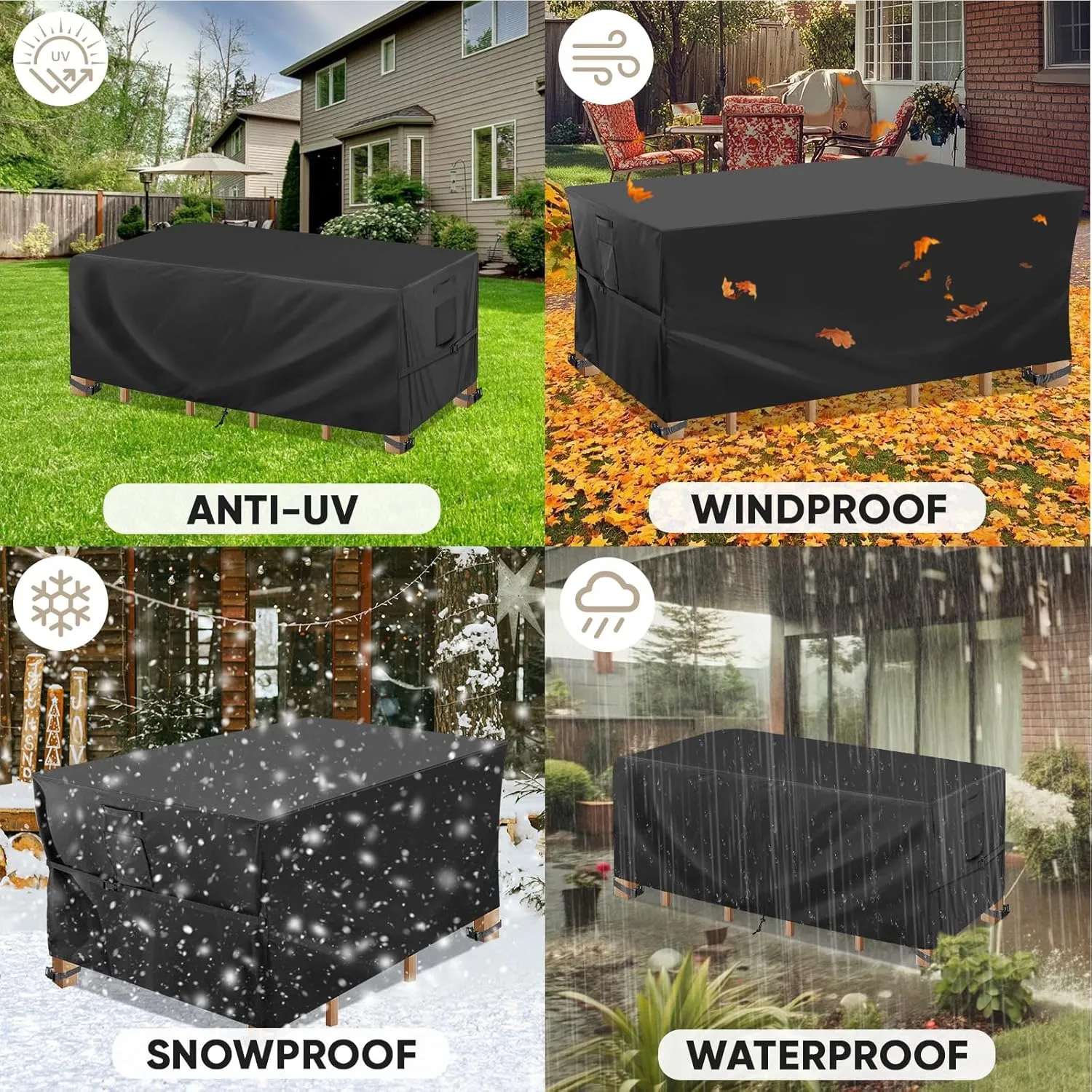 BALEINE Patio Furniture Covers, Outdoor Furniture Covers Waterproof, Heavy Duty Oxford Patio Table Cover for Outdoor Table, Chair, Sofa, Desk (Black 138"L×86"W×32"H)