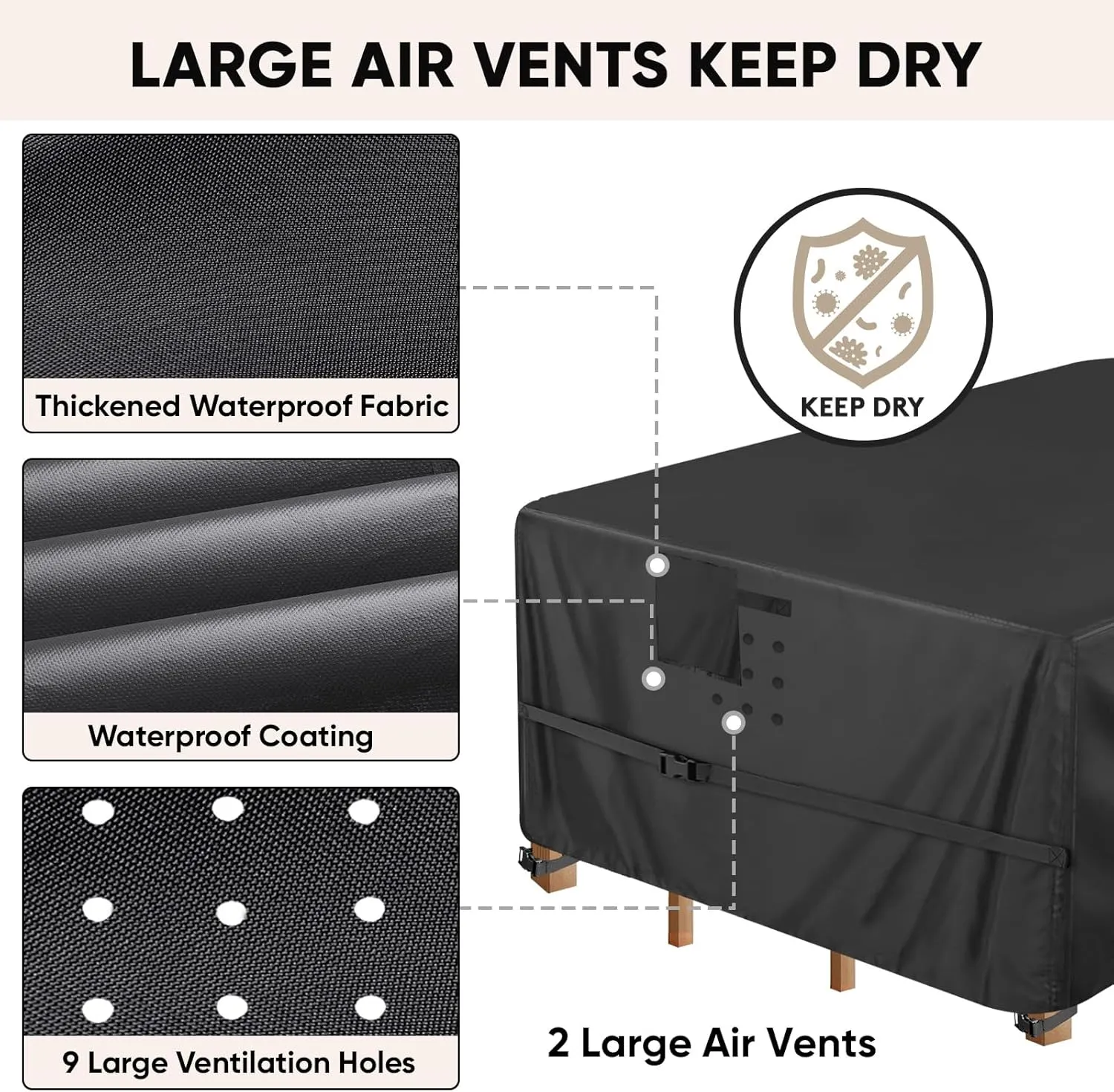 BALEINE Patio Furniture Covers, Outdoor Furniture Covers Waterproof, Heavy Duty Oxford Patio Table Cover for Outdoor Table, Chair, Sofa, Desk (Black 138"L×86"W×32"H)