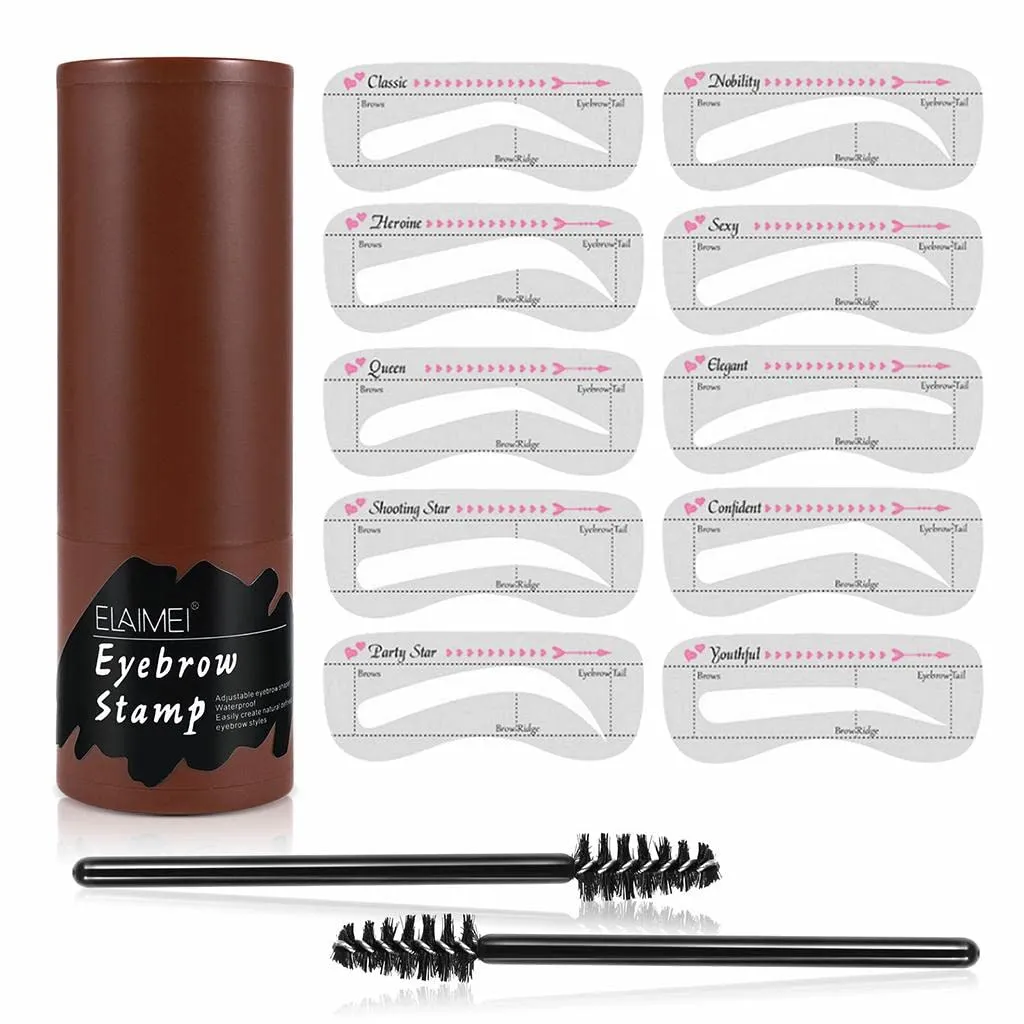 barenx Eyebrow Stamp Shaping Kit 2Pcs Eyebrow Brushes Reusable Eyebrow Stencils Eyebrow Powder Stamp One Step Eyebrow Definer Tools for Hairline Trimming - Dark Brown