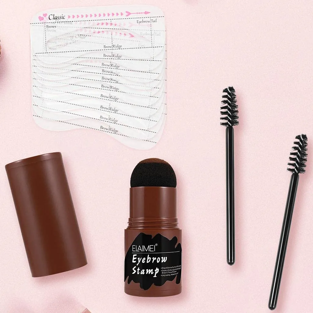 barenx Eyebrow Stamp Shaping Kit 2Pcs Eyebrow Brushes Reusable Eyebrow Stencils Eyebrow Powder Stamp One Step Eyebrow Definer Tools for Hairline Trimming - Dark Brown