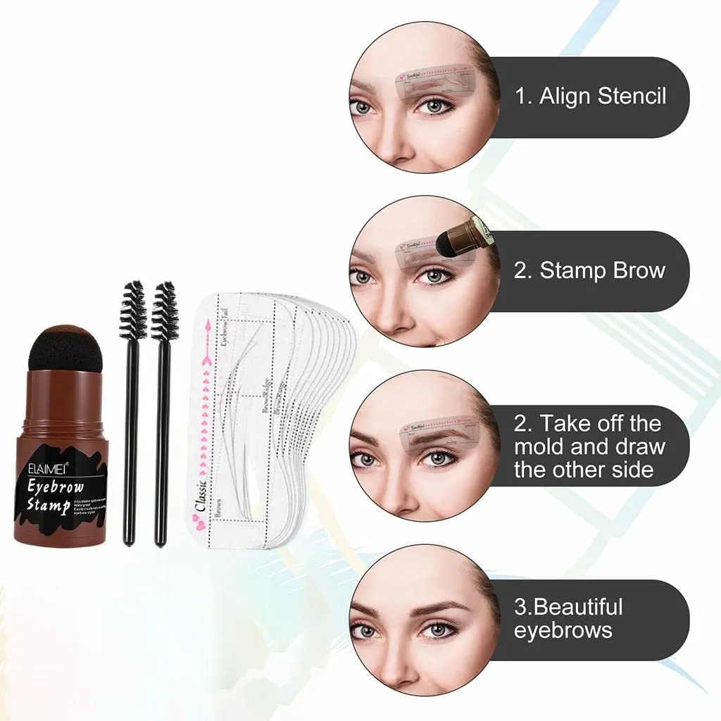 barenx Eyebrow Stamp Shaping Kit 2Pcs Eyebrow Brushes Reusable Eyebrow Stencils Eyebrow Powder Stamp One Step Eyebrow Definer Tools for Hairline Trimming - Dark Brown