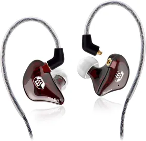 BASN High-Definition in Ear Monitor Headphones for Musicians with Detachable MMCX Earbuds; Dual Dynamic Drivers and Noise-Isolating (Red)