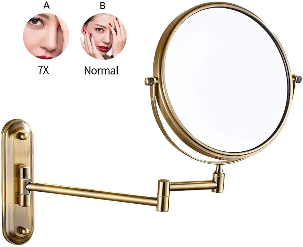 Bathroom Makeup Mirrors, Wall Mounted Brass Double Sided Swivel Magnifying Vanity Shaving Extendable Adjustable(Bronze,3X)
