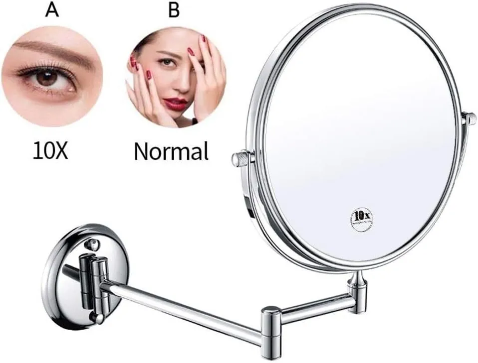 Bathroom Makeup Mirrors, Wall Mounted Magnifying Sturdy Double Sided Adjustable Cosmetic Shaving Vanity Extendable Swivel(Chrome,7X)