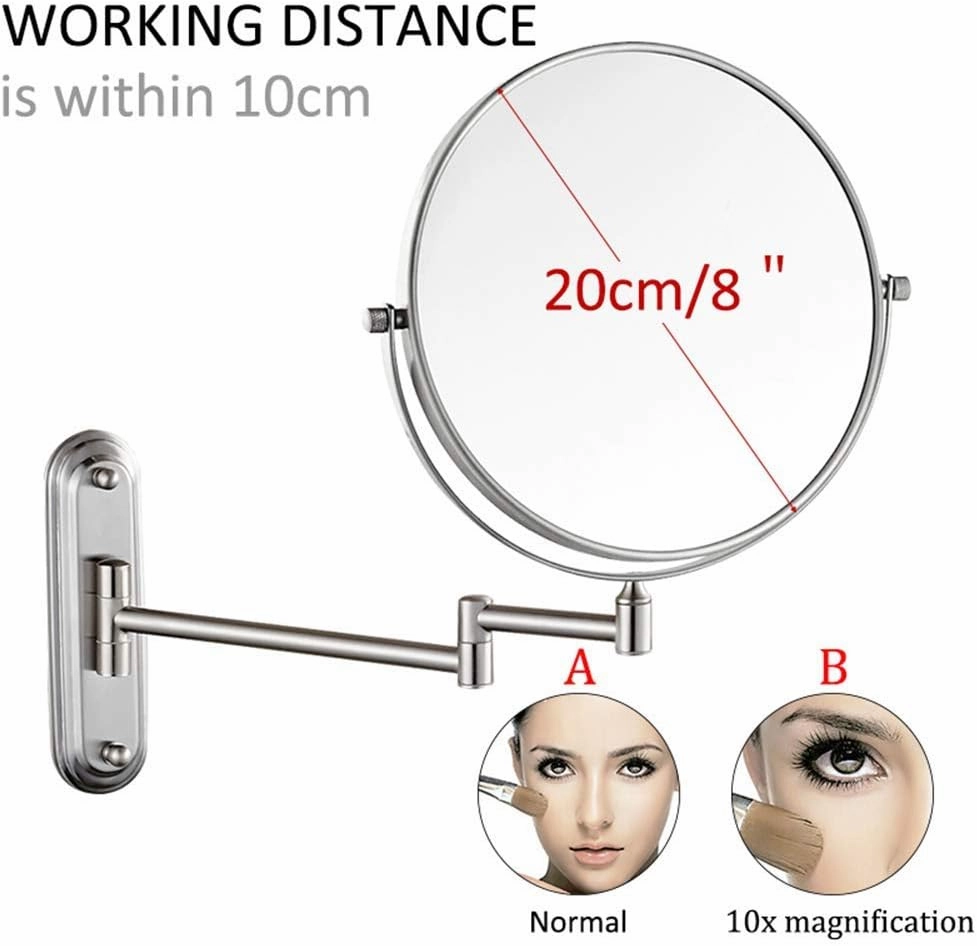 Bathroom Makeup Mirrors, Wall Mounted Brass Double Sided 360° Swivel Magnifying Vanity Shaving Extendable Adjustable(10x)