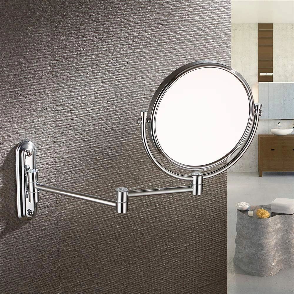 Bathroom Makeup Mirrors, Wall Mounted Brass Double Sided Swivel Chrome Magnifying Vanity Shaving Extendable Adjustable(7X)