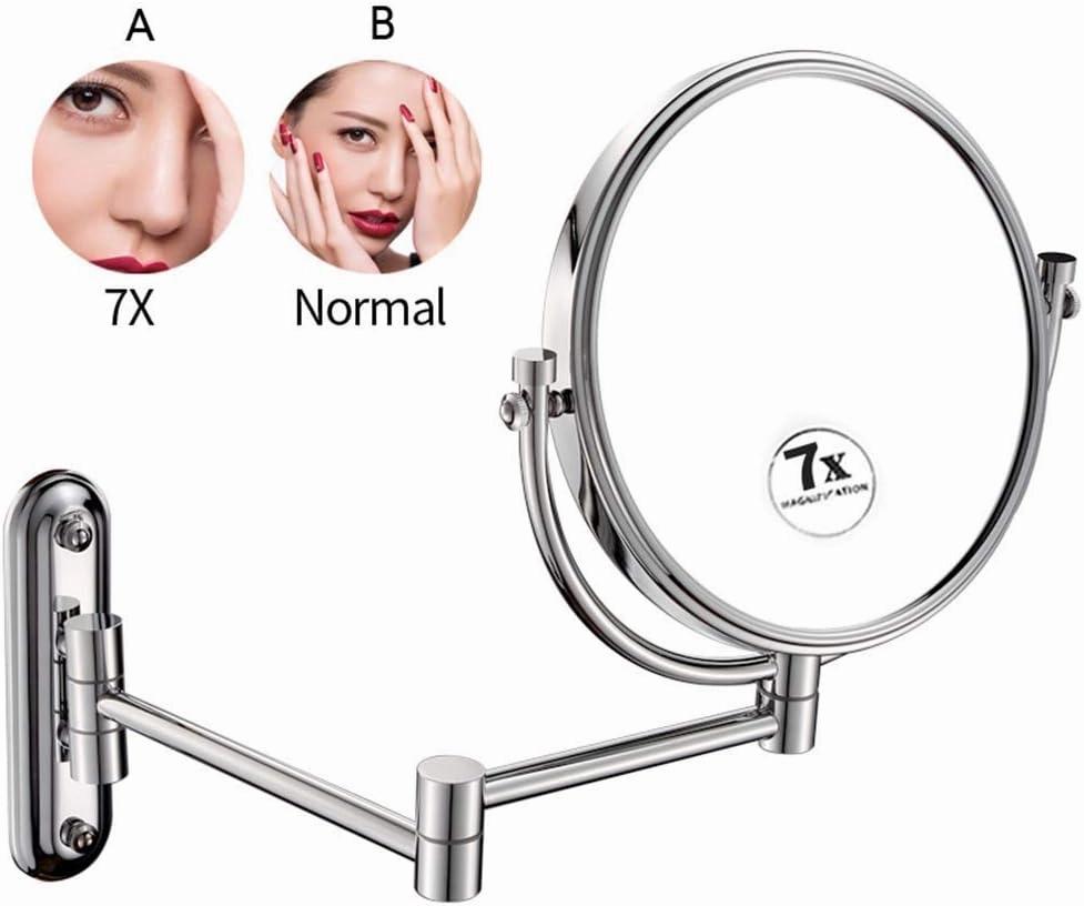 Bathroom Makeup Mirrors, Wall Mounted Brass Double Sided Swivel Chrome Magnifying Vanity Shaving Extendable Adjustable(7X)